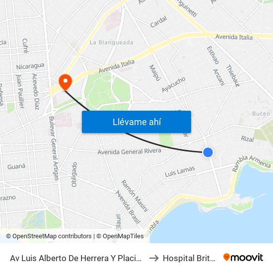 Av Luis Alberto De Herrera Y Placido Ellauri to Hospital Británico map