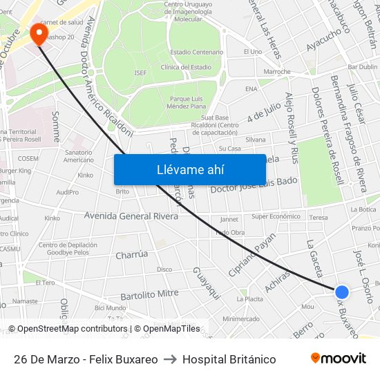 26 De Marzo - Felix Buxareo to Hospital Británico map