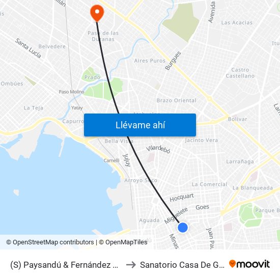 (S) Paysandú & Fernández Crespo to Sanatorio Casa De Galicia map