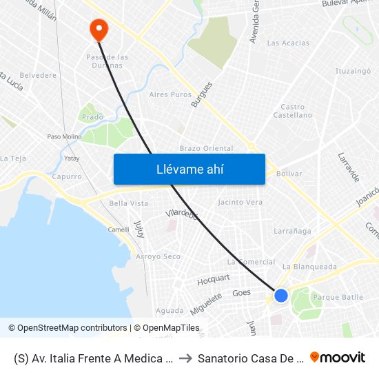 (S) Av. Italia Frente A Medica Uruguaya to Sanatorio Casa De Galicia map