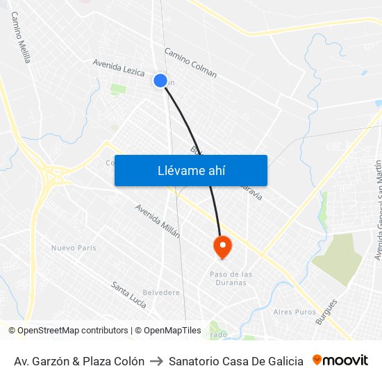 Av. Garzón & Plaza Colón to Sanatorio Casa De Galicia map