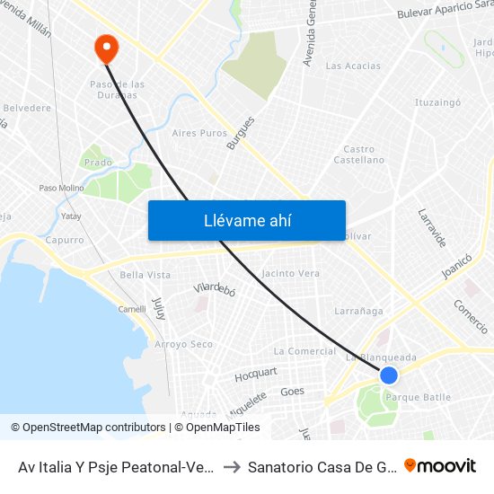 Av Italia Y Psje Peatonal-Vehicular to Sanatorio Casa De Galicia map