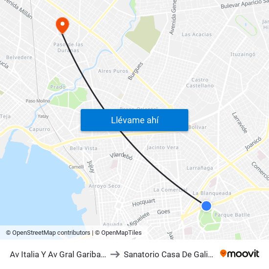 Av Italia Y Av Gral Garibaldi to Sanatorio Casa De Galicia map