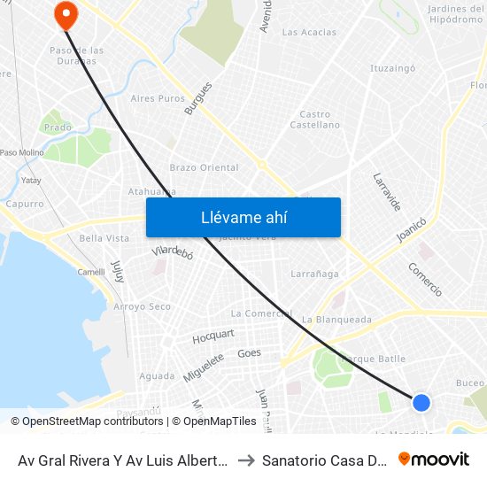 Av Gral Rivera Y Av Luis Alberto De Herrera to Sanatorio Casa De Galicia map