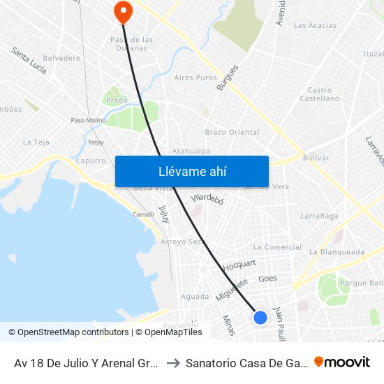 Av 18 De Julio Y Arenal Grande to Sanatorio Casa De Galicia map