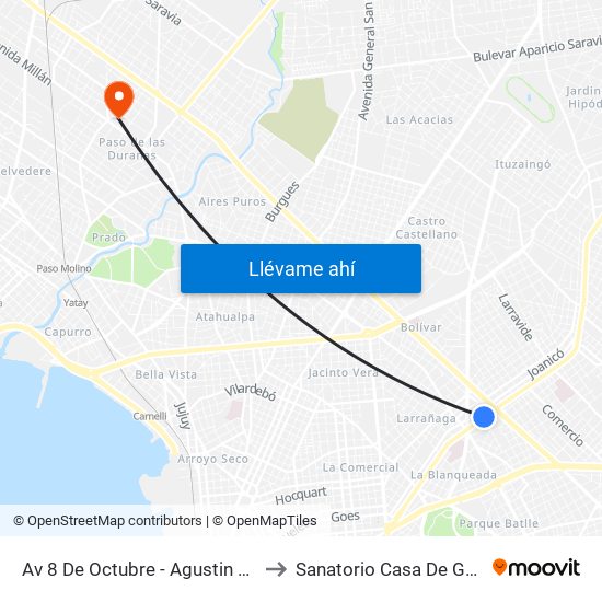 Av 8 De Octubre - Agustin Abreu to Sanatorio Casa De Galicia map