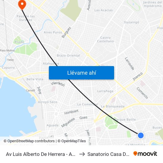 Av Luis Alberto De Herrera - Av Gral Rivera to Sanatorio Casa De Galicia map