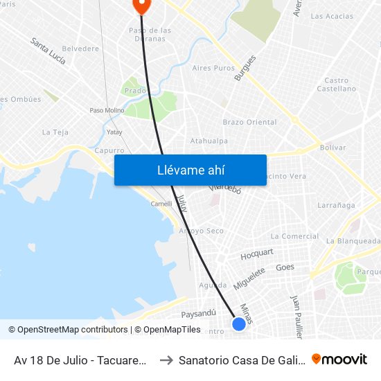 Av 18 De Julio - Tacuarembo to Sanatorio Casa De Galicia map