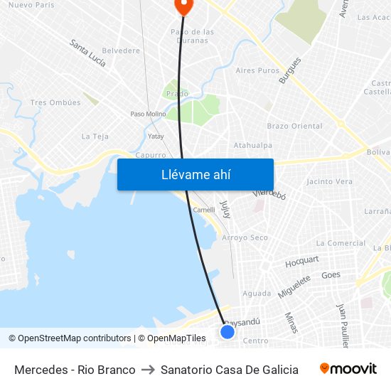 Mercedes - Rio Branco to Sanatorio Casa De Galicia map