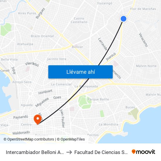 Intercambiador Belloni Andén 4 to Facultad De Ciencias Sociales map