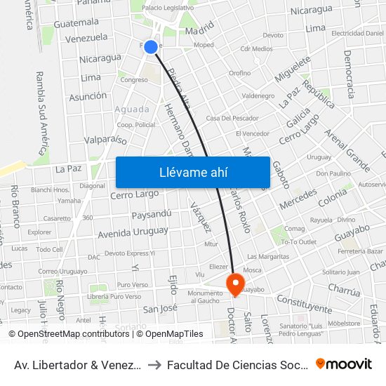 Av. Libertador & Venezuela to Facultad De Ciencias Sociales map