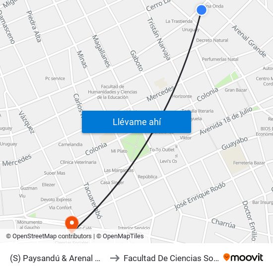 (S) Paysandú & Arenal Grande to Facultad De Ciencias Sociales map