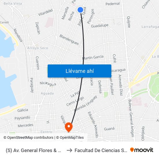 (S) Av. General Flores & Garibaldi to Facultad De Ciencias Sociales map