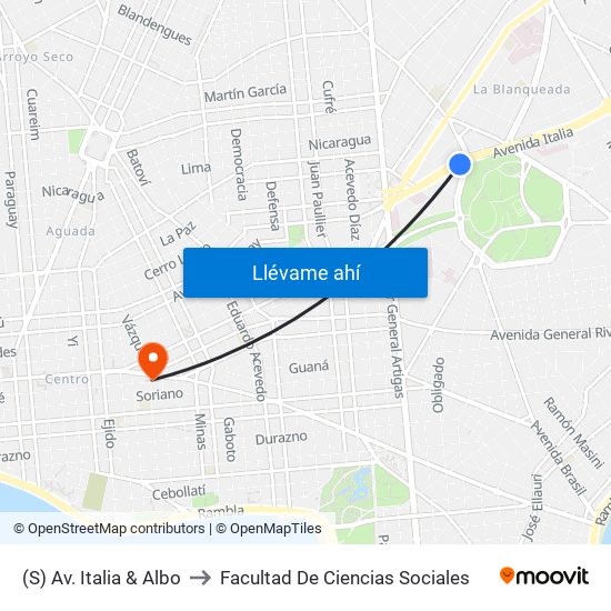 (S) Av. Italia & Albo to Facultad De Ciencias Sociales map