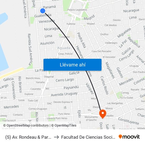 (S) Av. Rondeau & Paraná to Facultad De Ciencias Sociales map