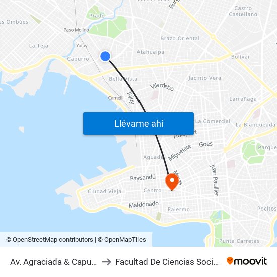 Av. Agraciada & Capurro to Facultad De Ciencias Sociales map