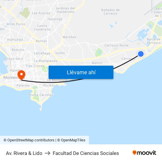 Av. Rivera & Lido to Facultad De Ciencias Sociales map