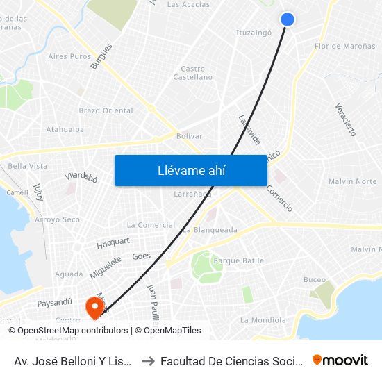 Av. José Belloni Y Lisboa to Facultad De Ciencias Sociales map