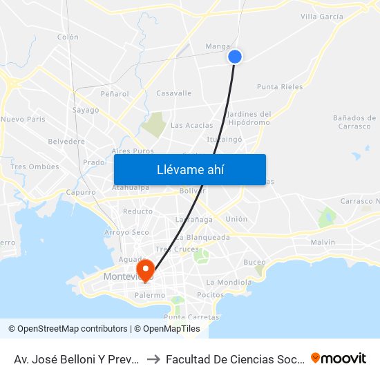Av. José Belloni Y Previsión to Facultad De Ciencias Sociales map