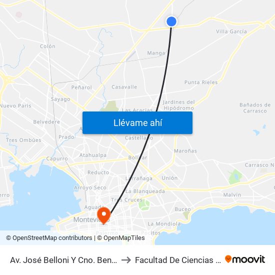 Av. José Belloni Y Cno. Benito Berges to Facultad De Ciencias Sociales map