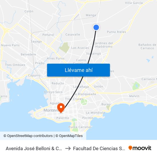 Avenida José Belloni & Cap. Tula to Facultad De Ciencias Sociales map