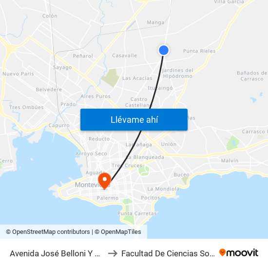 Avenida José Belloni Y Dunant to Facultad De Ciencias Sociales map