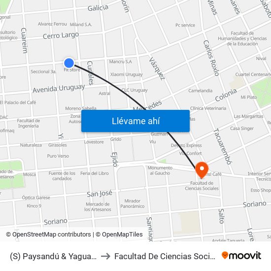 (S) Paysandú & Yaguarón to Facultad De Ciencias Sociales map