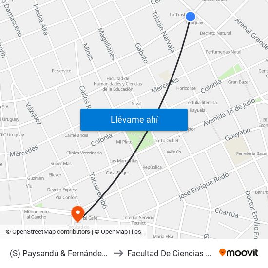 (S) Paysandú & Fernández Crespo to Facultad De Ciencias Sociales map