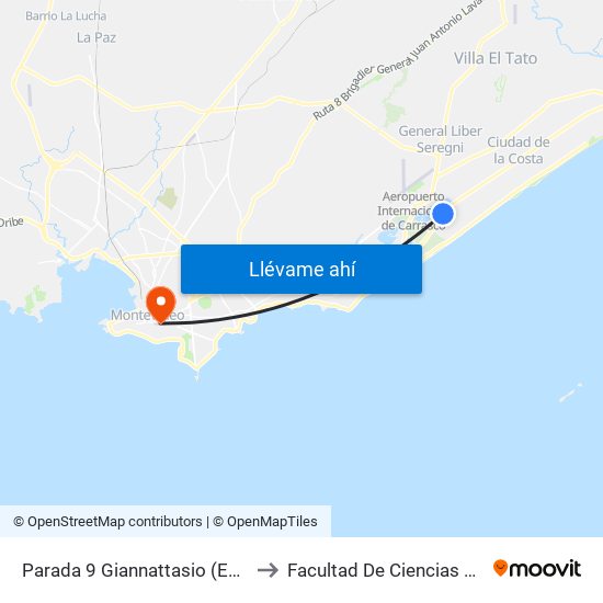 Parada 9 Giannattasio (Esq. Cuba) to Facultad De Ciencias Sociales map