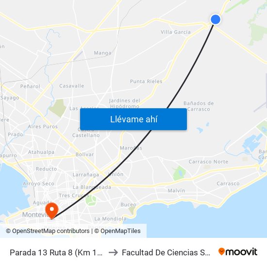 Parada 13 Ruta 8 (Km 18.000) to Facultad De Ciencias Sociales map