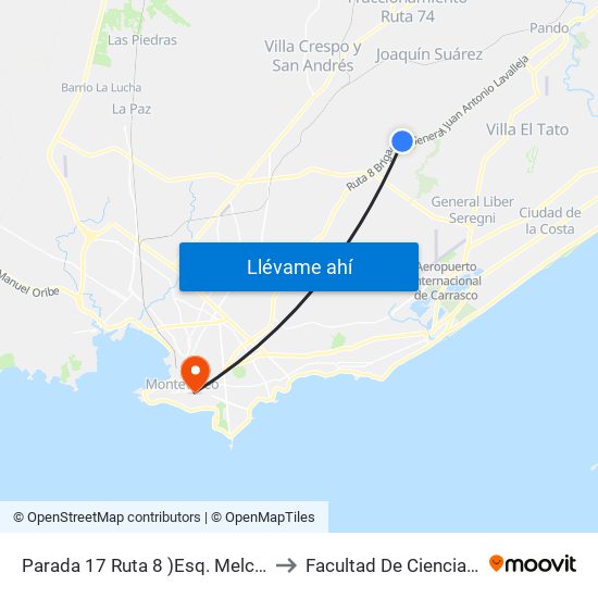 Parada 17 Ruta 8 )Esq. Melchor De Viana) to Facultad De Ciencias Sociales map