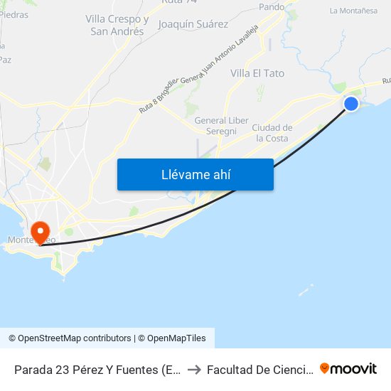 Parada 23 Pérez Y Fuentes (Esq. Gral. Artigas) to Facultad De Ciencias Sociales map