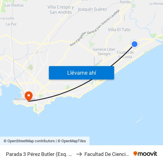 Parada 3 Pérez Butler (Esq. Eduardo Pérez) to Facultad De Ciencias Sociales map