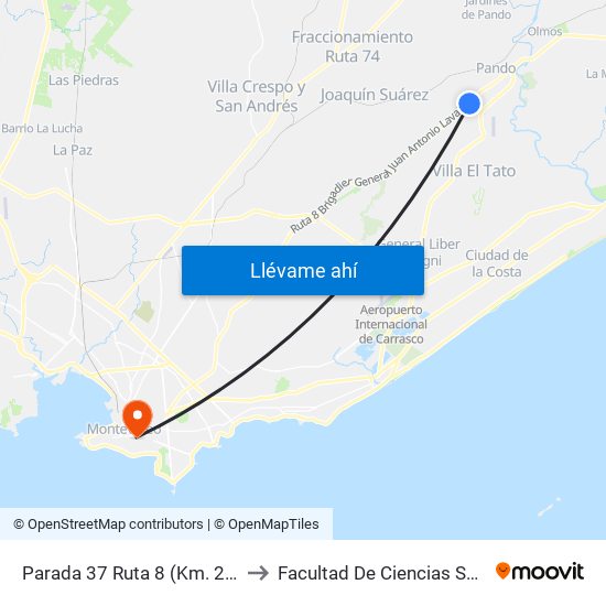 Parada 37 Ruta 8 (Km. 29.000) to Facultad De Ciencias Sociales map