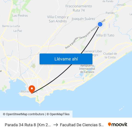 Parada 34 Ruta 8 (Km 27,600) to Facultad De Ciencias Sociales map