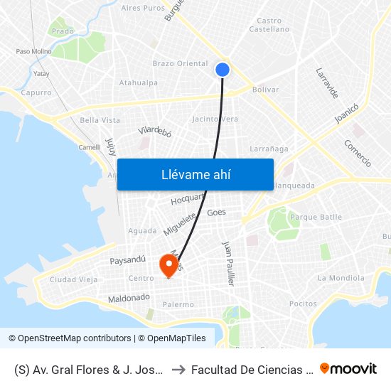 (S) Av. Gral Flores & J. José Quesada to Facultad De Ciencias Sociales map