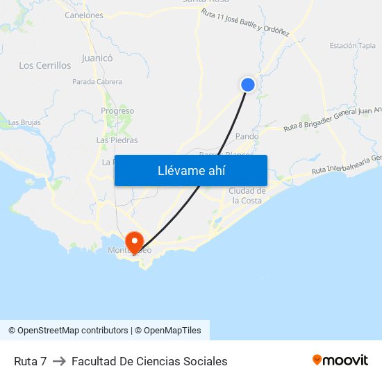 Ruta 7 to Facultad De Ciencias Sociales map