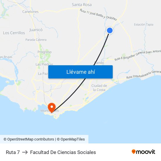 Ruta 7 to Facultad De Ciencias Sociales map