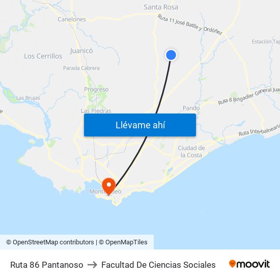 Ruta 86 Pantanoso to Facultad De Ciencias Sociales map