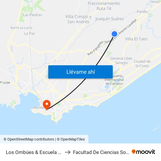 Los Ombúes & Escuela N°175 to Facultad De Ciencias Sociales map