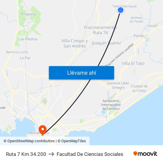 Ruta 7 Km 34.200 to Facultad De Ciencias Sociales map