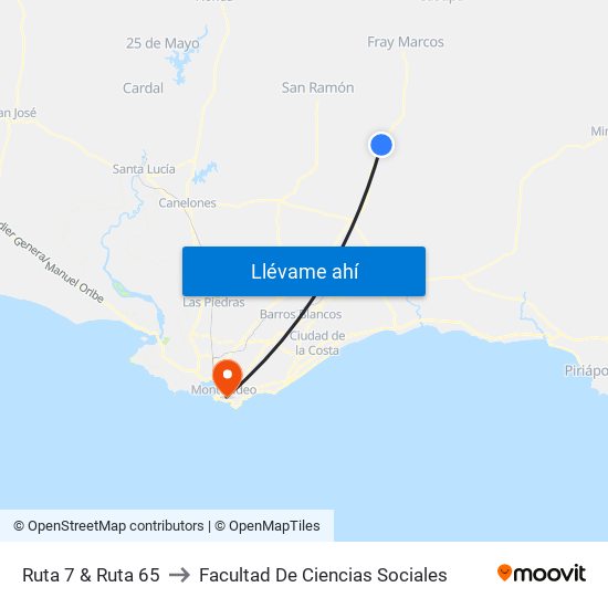 Ruta 7 & Ruta 65 to Facultad De Ciencias Sociales map