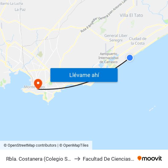 Rbla. Costanera (Colegio Santa Elena) to Facultad De Ciencias Sociales map