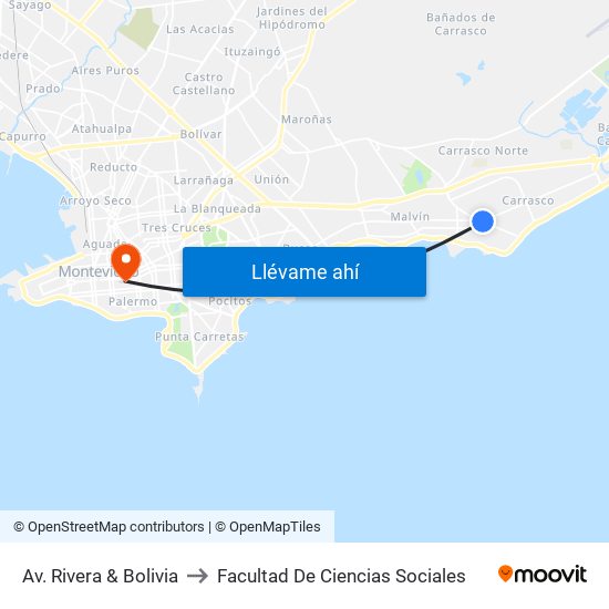 Av. Rivera & Bolivia to Facultad De Ciencias Sociales map