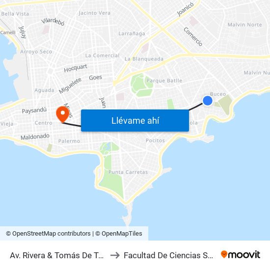Av. Rivera & Tomás De Tezanos to Facultad De Ciencias Sociales map