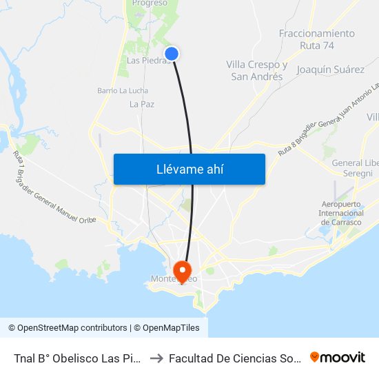 Tnal B° Obelisco Las Piedras to Facultad De Ciencias Sociales map