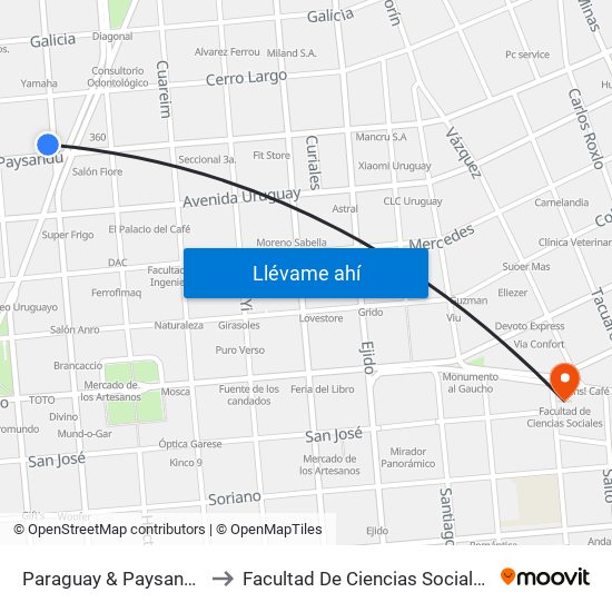 Paraguay & Paysandú to Facultad De Ciencias Sociales map