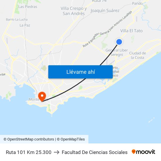 Ruta 101 Km 25.300 to Facultad De Ciencias Sociales map