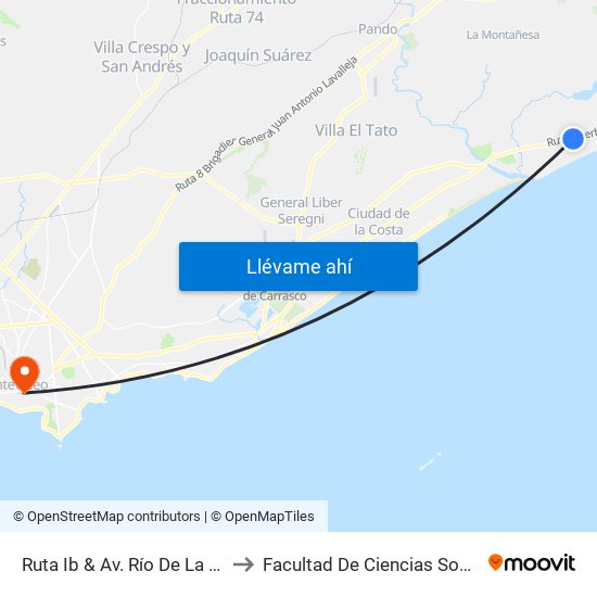 Ruta Ib & Av. Río De La Plata to Facultad De Ciencias Sociales map