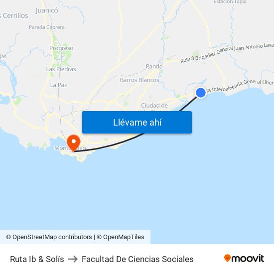 Ruta Ib & Solís to Facultad De Ciencias Sociales map